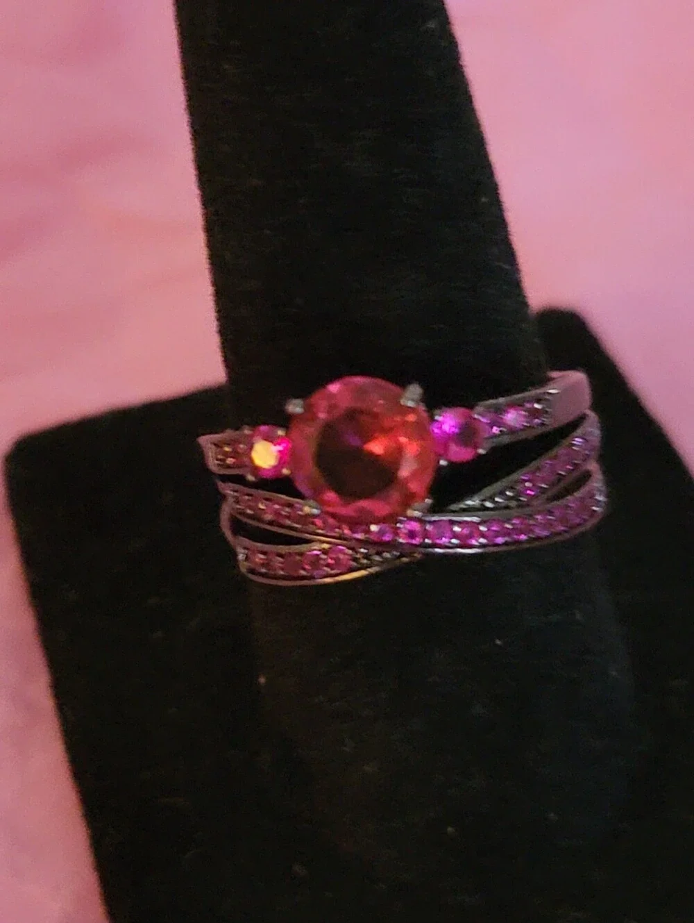 Red Pink Crystal Multi-Band Ring - Women's Jewelry Size 6
